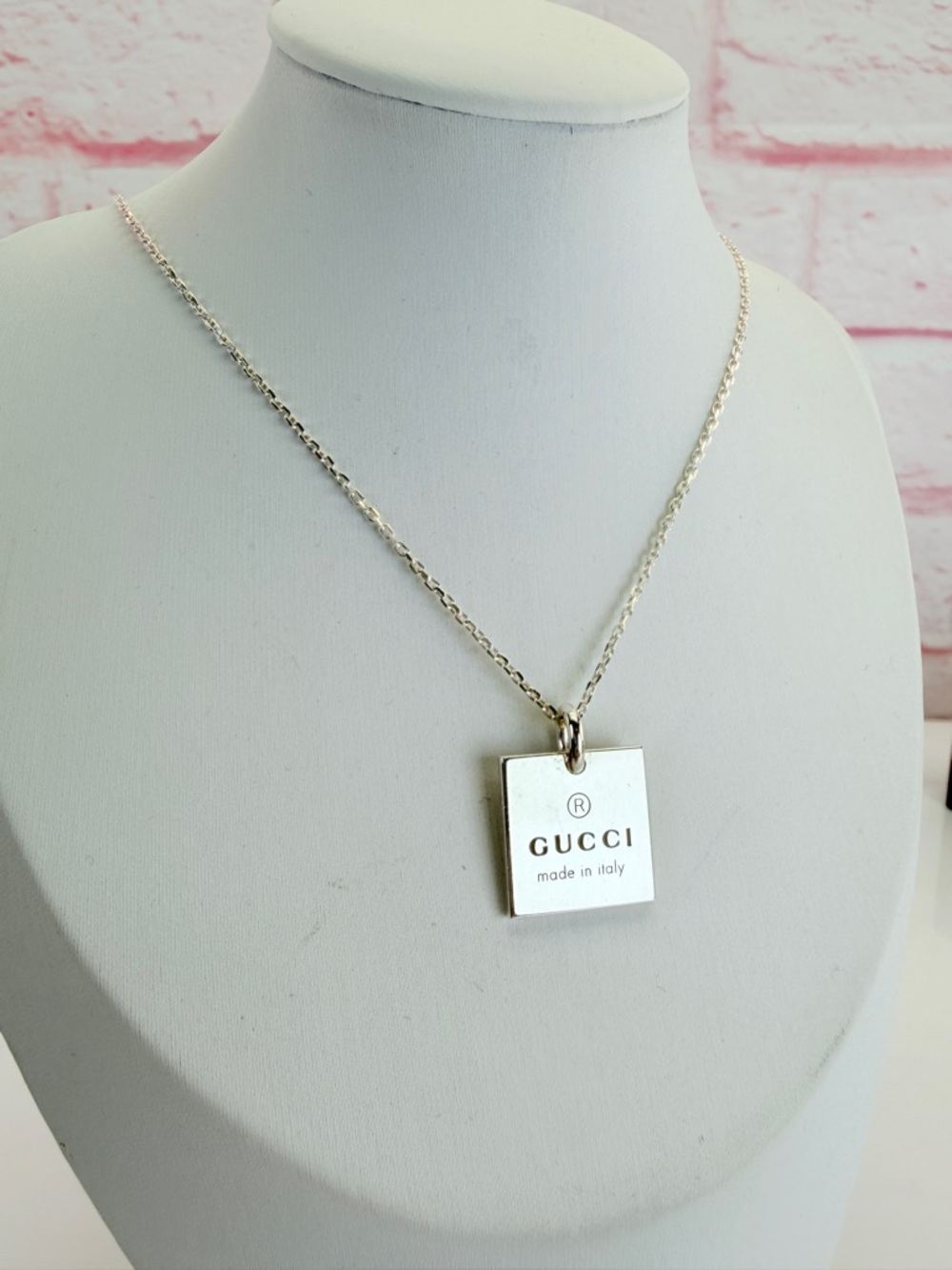 Gucci Square Logo Sterling Silver Necklace Pendant